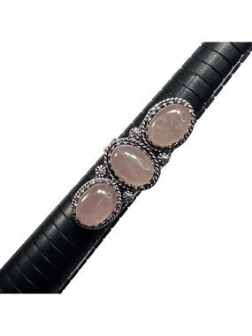 Rose Quartz 925 Triple Stone Gemstone Silver Ring 8